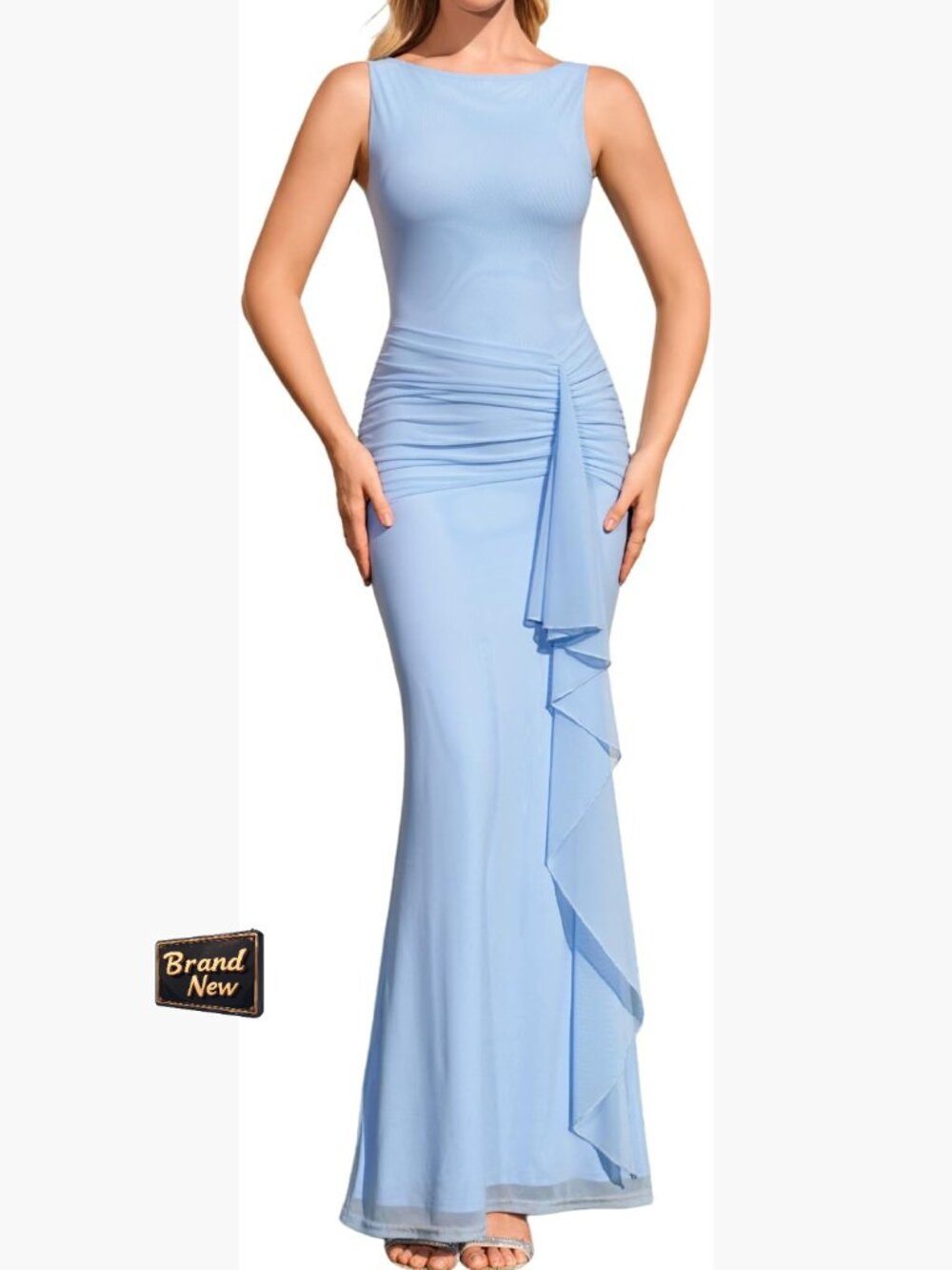 Ruffle Bodycon Maxi Dress Sleeveless Formal Maternity Friendly
